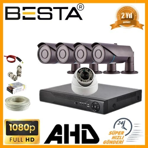 2MP 1080P 4 Dış 1 İç Mekan Kameralı AHD Güvenlik Seti ürün görseli 1