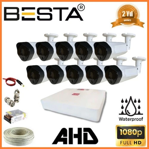 2 MP 1080P 10 Dış Mekan Kameralı AHD Güvenlik Seti ürün görseli 1
