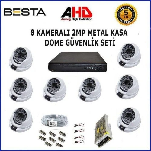 2Mp Ahd 1080P Gece Görüşlü 8 Kameralı Dome Güvenlik Sistemi ürün görseli 1