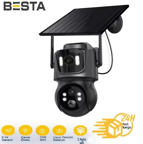 3 MP + 3MP CİFT KAMERALI WİFİ SOLAR KABLOSUZ GÜVENLİK KAMERASI BS-2091 ürün görseli 1