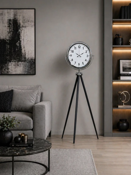 Krom Dekoratif Tasarım Tripod Ayaklı Saat ürün görseli 1