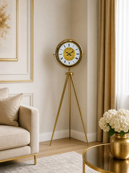 Gold Osmanlı Motifli Tripod Ayaklı Saat ürün görseli 1