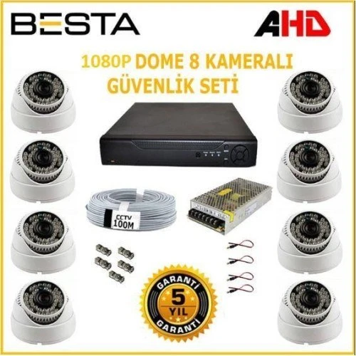 2Mp Ahd 1080P Gece Görüşlü 8 Kameralı Dome Güvenlik Sistemi ( 1TB HDD ) ürün görseli 1