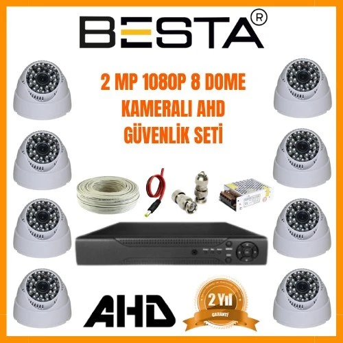 2Mp Ahd 1080P Gece Görüşlü 8 Kameralı Dome Güvenlik Sistemi ürün görseli 1