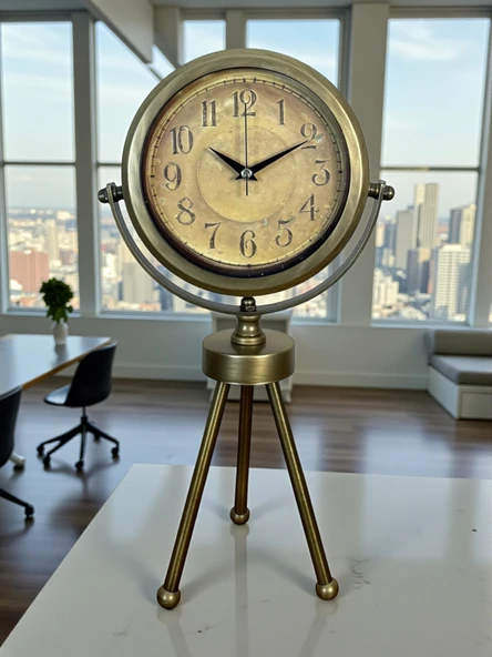 Eskitme Vintage Üç Ayaklı Masa Saati ürün görseli 1
