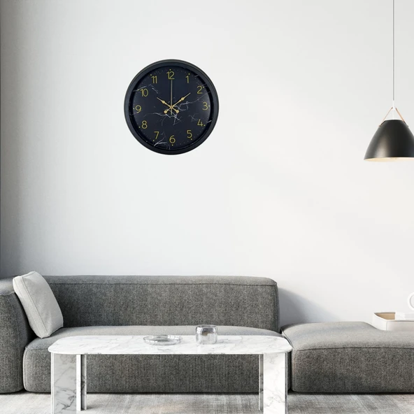 Siyah 40 Cm Mermer Desenli Metal Duvar Saati ürün görseli 1