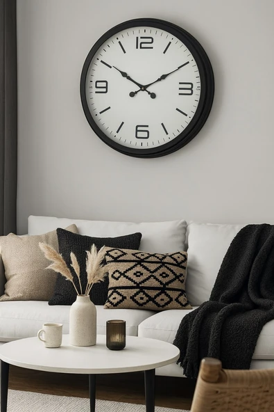 60 cm Siyah Metal Dizayn Duvar Saati ürün görseli 1
