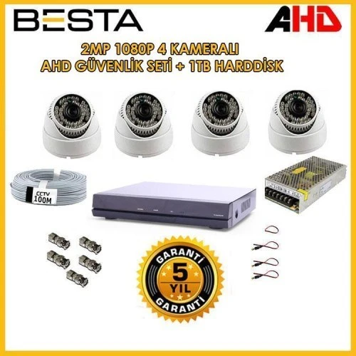 2Mp Ahd 1080P Gece Görüşlü 4 Kameralı Dome Güvenlik Sistemi ( 1TB HDD ) ürün görseli 1