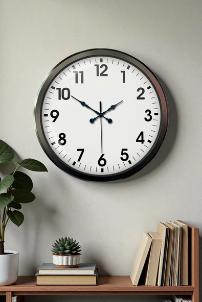 Siyah Klasik 52 Cm Modern Duvar Saati ürün görseli 1