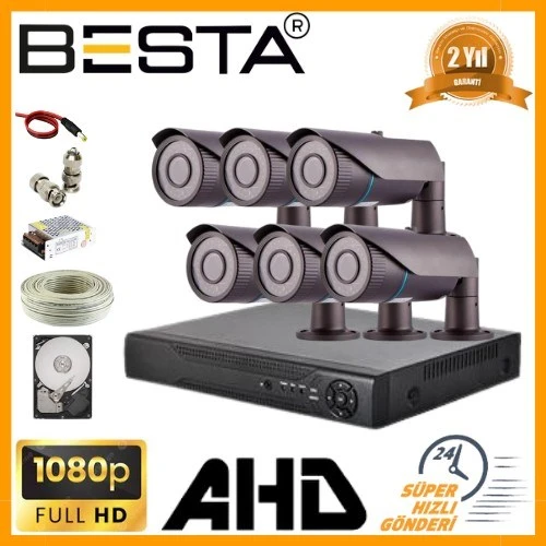 2 MP 1080P 6 Kameralı Harddisk Dahil AHD Güvenlik Seti ürün görseli 1