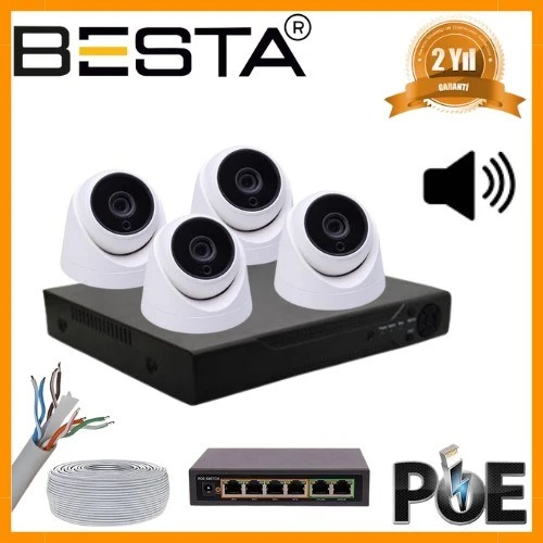 5 MP 1440P 4 İÇ MEKAN KAMERALI DAHİLİ MİKROFONLU IP POE Güvenlik Seti ürün görseli 1
