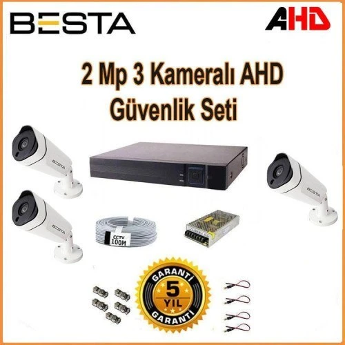 2Mp Ahd 1080P Gece Görüşlü 3 Kameralı Güvenlik Sistemi ürün görseli 1