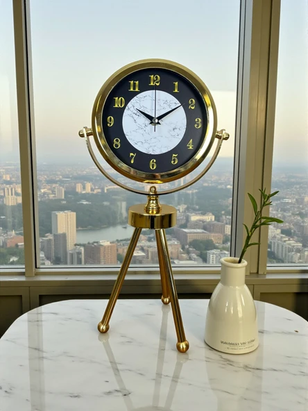 Golden Marble Üç Ayaklı Metal Masa Saati ürün görseli 1