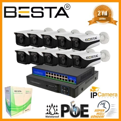 5 MP 1440P 10 Dış Mekan Kameralı IP POE Güvenlik Seti ürün görseli 1