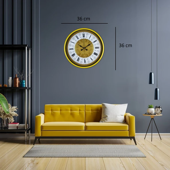 Sarı 36 Cm Desenli Dekoratif Duvar Saati ürün görseli 1
