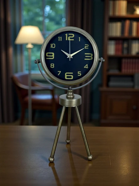 Vintage Tripod Eskitme Metal Üç Ayaklı Masa Saati ürün görseli 1
