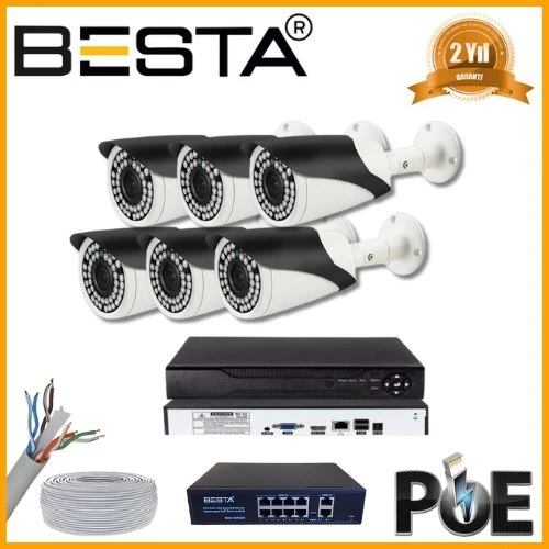 5 MP 1440P 6 Kameralı IP POE Güvenlik Seti ürün görseli 1
