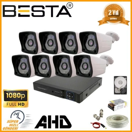 2 MP 1080P 8 Dış Mekan Kameralı AHD Güvenlik Seti ürün görseli 1