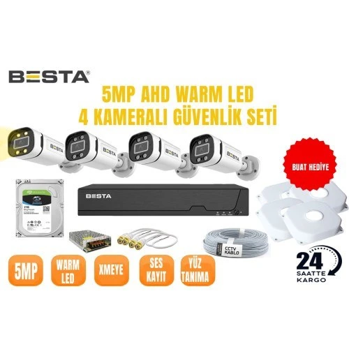 5 MP 1440P 4 Kameralı AHD Warm led Güvenlik Seti ürün görseli 1
