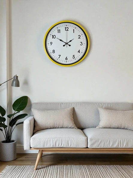 36 Cm Sarı Dekoratif Duvar Saati ürün görseli 1