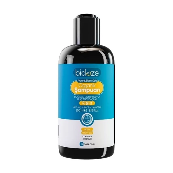 Bidoze Argan & Biotin Özlü Organik Şampuan 250 Ml. | Dökülme ve Kepek Karşıtı Onarıcı Bakım ürün görseli 1