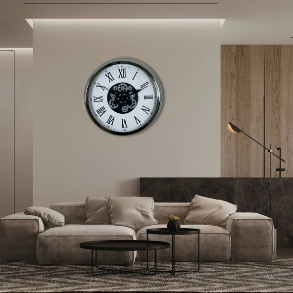 Krom Roma Rakamlı 60 Cm Çarklı Duvar Saati ürün görseli 1
