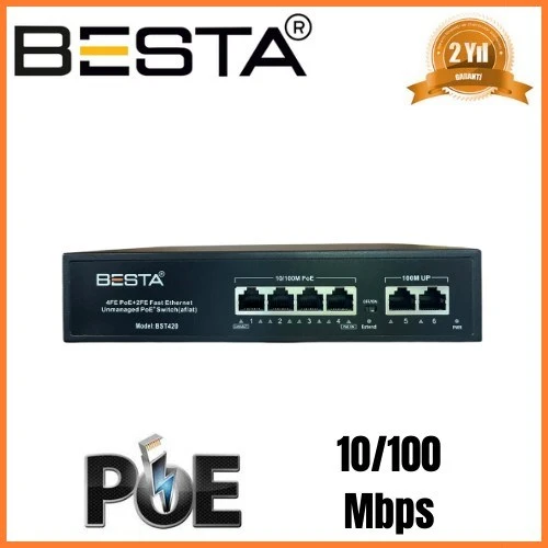 6 PORT POE SWİTCH 10/100 Mbps Masaüstü 4 Port POE BST620 ürün görseli 1
