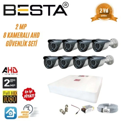 2MP Ahd 1080P Gece Görüşlü 8 Kameralı Güvenlik Sistemi ürün görseli 1