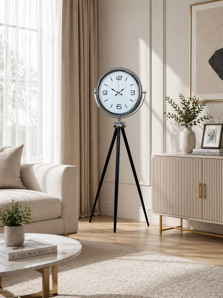 Krom Sade & Şık Tripod Ayaklı Saat ürün görseli 1