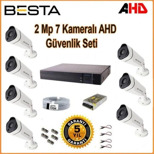 2Mp Ahd 1080P Gece Görüşlü 7 Kameralı Güvenlik Sistemi Su Geçirmez Kamera Seti ürün görseli 1
