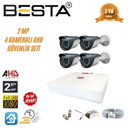 2 MP Ahd 1080P Gece Görüşlü 4 Kameralı Güvenlik Sistemi ürün görseli 1