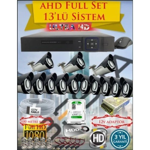 2Mp Ahd 1080P Gece Görüşlü 13 Kameralı Güvenlik Sistemi - 500GB HDD ürün görseli 1
