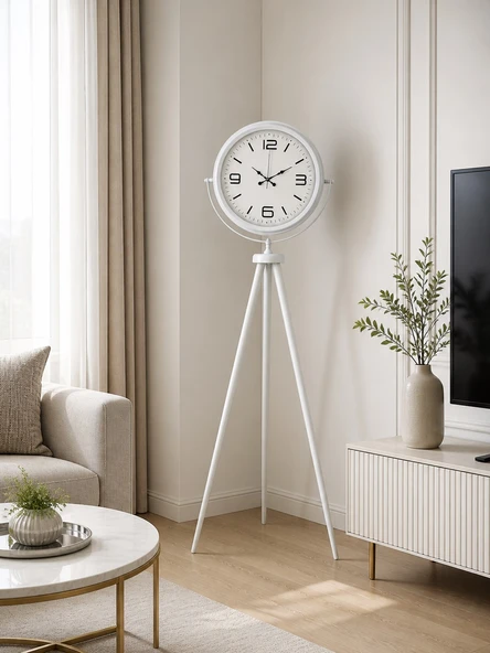 Modern Line Beyaz Tripod Ayaklı Saat ürün görseli 1