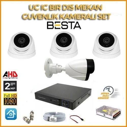 2 MP 1080P 3 İç Mekan 1 Dış Mekan Kameralı Ahd Güvenlik Seti ürün görseli 1