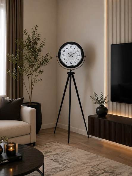 Siyah Desenli Şık Tripod Ayaklı Saat ürün görseli 1