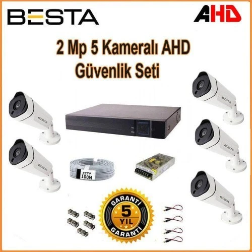 2Mp Ahd 1080P Gece Görüşlü 5 Kameralı Güvenlik Sistemi ürün görseli 1