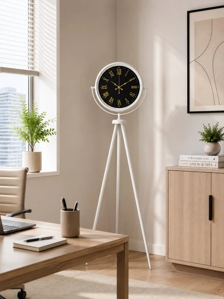 Lüks Beyaz Tripod Ayaklı Saat ürün görseli 1