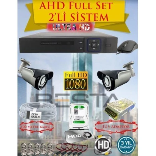 2Mp Ahd 1080P Gece Görüşlü 2 Kameralı Güvenlik Sistemi ( 500GB HDD ) ürün görseli 1