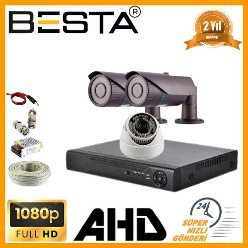 2MP 1080P 2 Dış 1 İç Mekan Kameralı AHD Güvenlik Seti ürün görseli 1