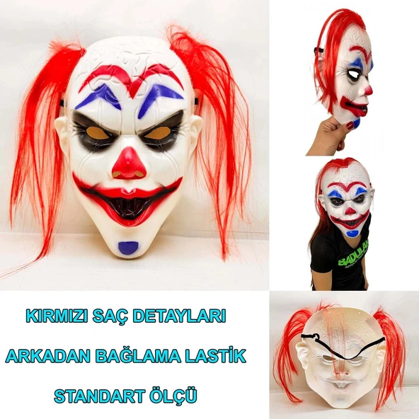 Kızıl Saçlı Joker Palyaço Maskesi ürün görseli 1