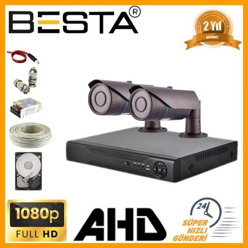 2 MP 1080P 2 Kameralı Harddisk Dahil AHD Güvenlik Seti ürün görseli 1