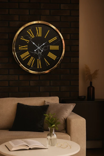 Black Marble Gold 52 Cm Metal Duvar Saati ürün görseli 1