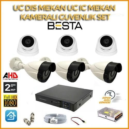 2MP 1080P 3 Dış Mekan 3 İç Mekan Kameralı Ahd Güvenlik Seti ürün görseli 1
