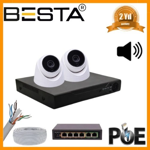 5 MP 1440P 2 İÇ MEKAN KAMERALI DAHİLİ MİKROFONLU IP POE Güvenlik Seti ürün görseli 1