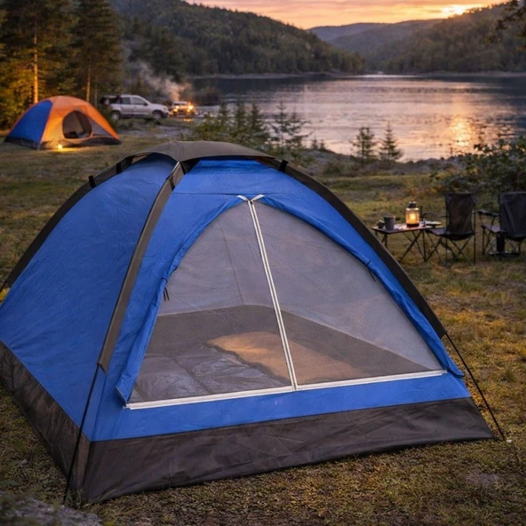 3 Kişilik Manuel Kamp Çadırı - Düz Kapılı Outdoor Aile, Doğa, Piknik ve Kamp Çadırı 200x150x110 cm ürün görseli 1