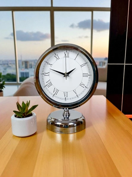 Sılver Classic Aura 25 x 20 Cm Metal Krom Masa Saati ürün görseli 1
