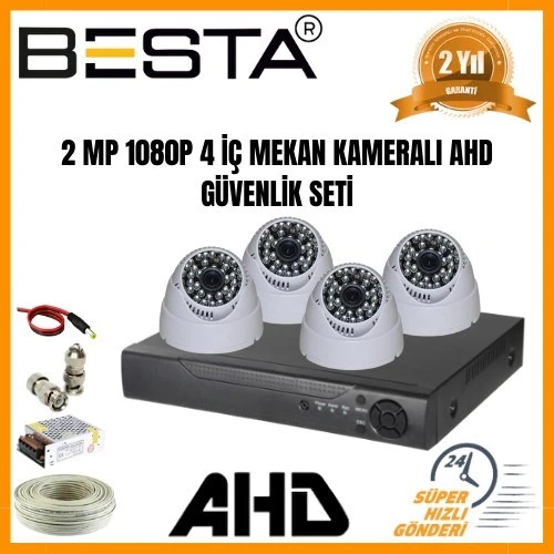 2Mp Ahd 1080P Gece Görüşlü 4 Kameralı Dome Güvenlik Sistemi ürün görseli 1