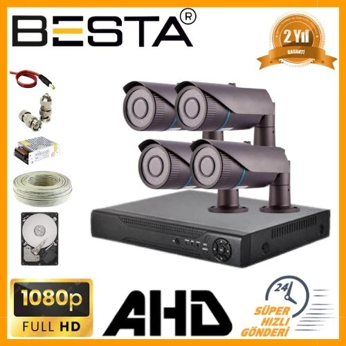 2 MP 1080P 4 Kameralı Harddisk Dahil AHD Güvenlik Seti ürün görseli 1