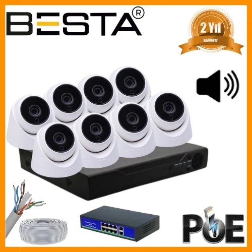 5 MP 1440P 8 İÇ MEKAN KAMERALI DAHİLİ MİKROFONLU IP POE Güvenlik Seti ürün görseli 1