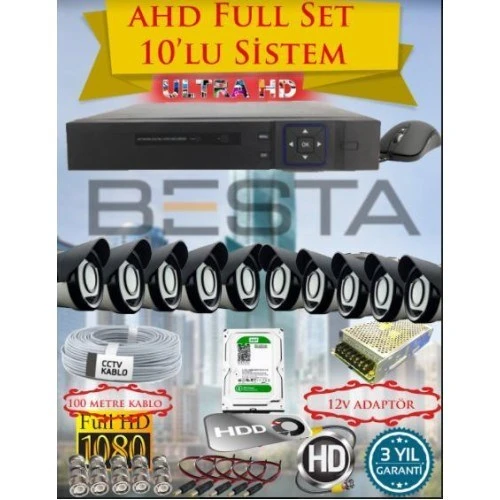 2Mp Ahd 1080P Gece Görüşlü 10 Kameralı Güvenlik Sistemi - 500GB HDD ürün görseli 1